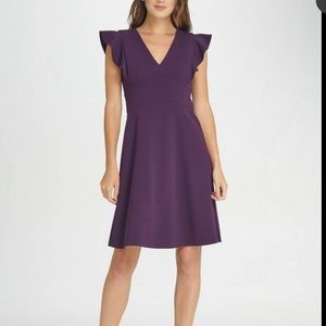 DKNY Womens Purple Flutter Knee Length Fit + Flare Evening Dress Size 2